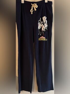 Anime Graphic Navy Track Pants with Drawstring Waist